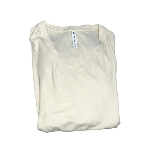 Athleta Womens M Oatmeal Beige Long Sleeve Ribbed Tshirt - Picture 2 of 6